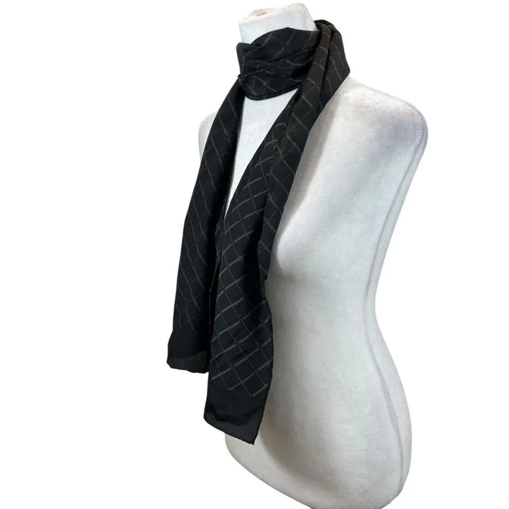 Ladies 100% Silk Black‎ and Grey Scarf
